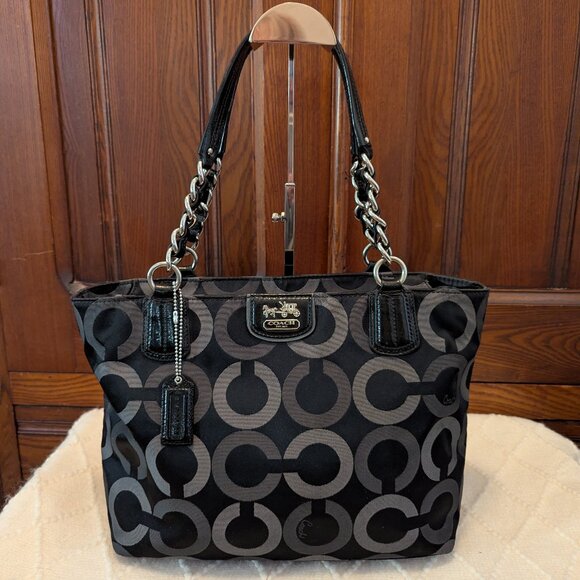Coach Black & Gray Signature Sateen Madison Tote 20483 - Picture 1 of 12